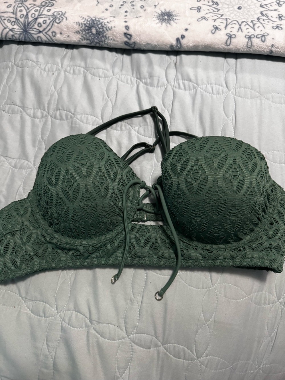 Lace Halter Bralette - Dark Green Sz Xl
